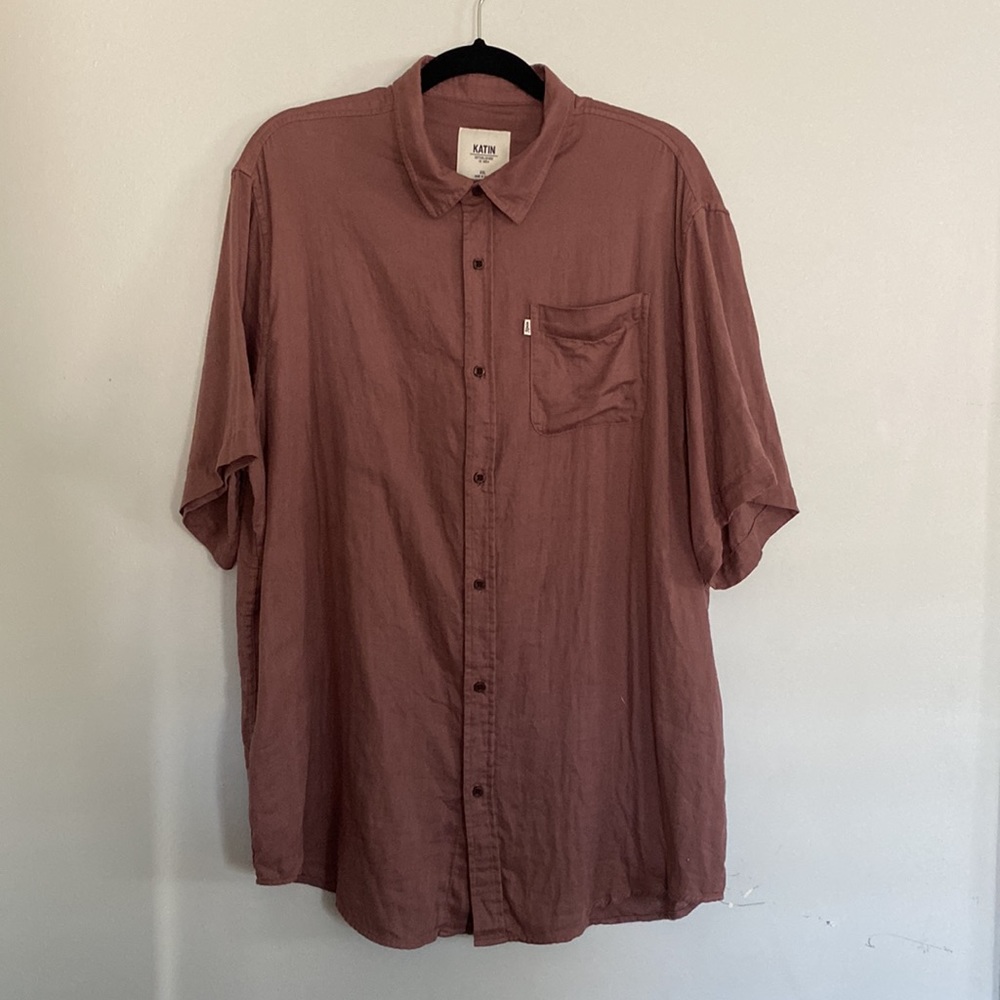 Katin Alan Casual Short Sleeve Button-Down Shirt Mauve size XXL